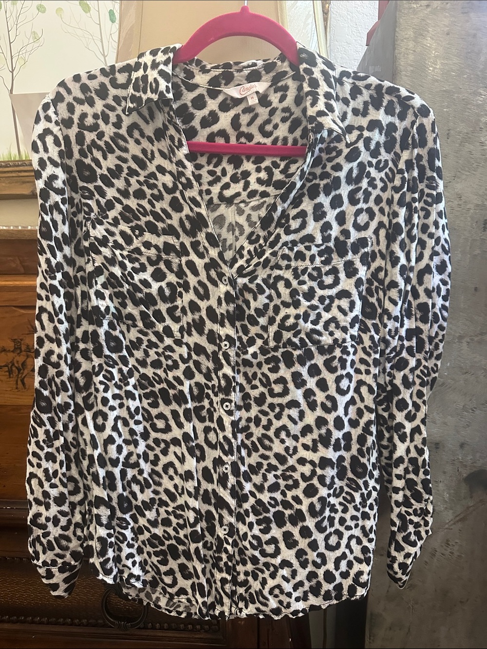 Candie's Black & White Leopard Print Button-Down Shirt